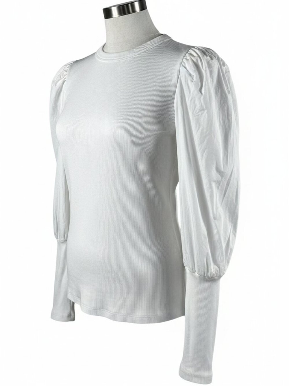 Veronica Beard Jeans Donovan White Ribbed Puff Sleeve Top M $198 - Picture 6 of 10